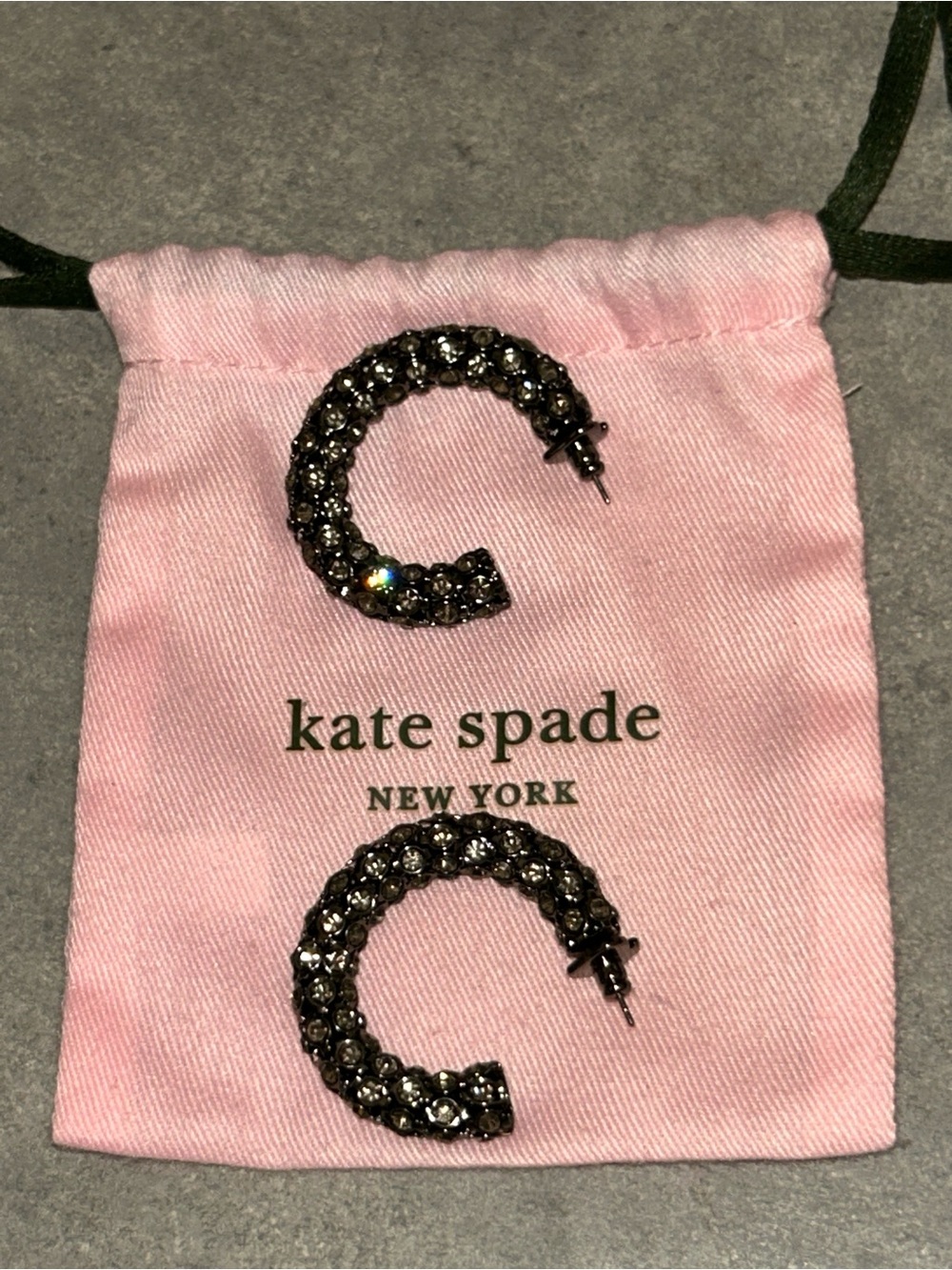 kate spade smoky crystal hoop earrings - dark gray sparkle
